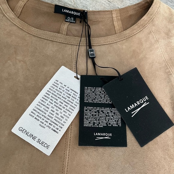 La Marque Boho Ely Suede Poncho with Fringe Trim One Size Latte - Picture 3 of 16